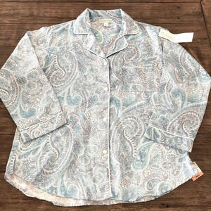 NWT‎ Miss Elaine Blue Paisley Button Up Pajama Top